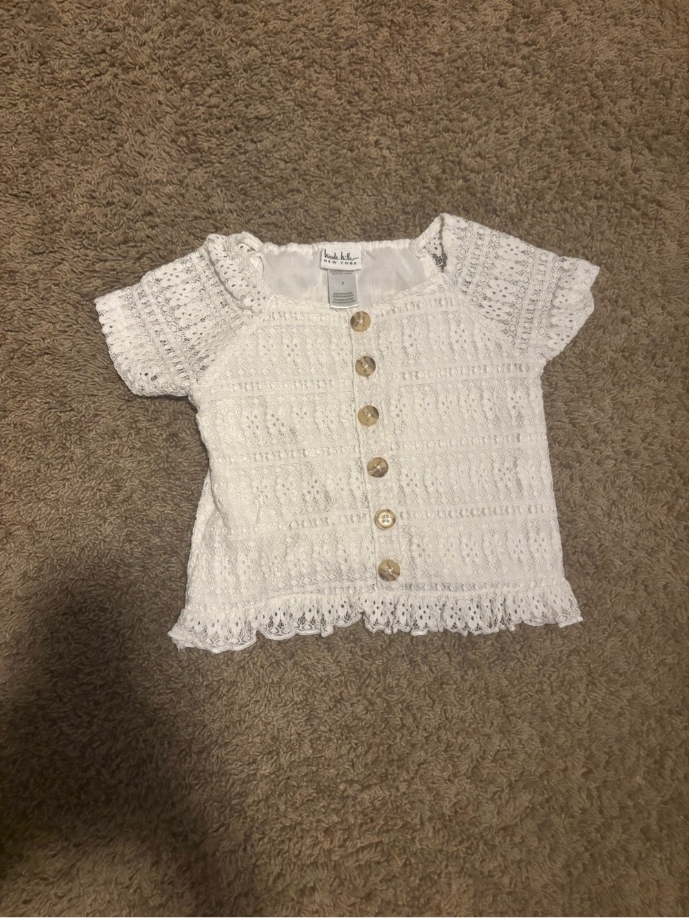 Nicole Miller White Crochet Button-Front Blouse